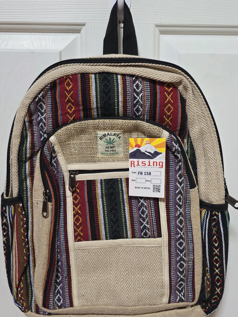 Rising International Hemp Fullsize Backpack, Handmade In Nepal NWT